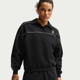Nike Womens Court Court Collection Long-Sleeve Fleece Tennis Top in Black | IU3253-010