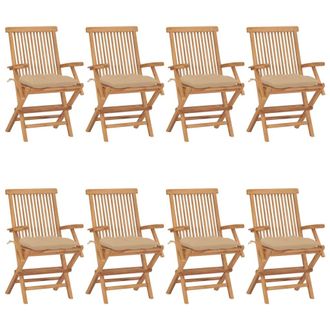vidaXL Sillas De Jard&iacute;n 8 Uds Madera Maciza De Teca Con Cojines Beige Vidaxl