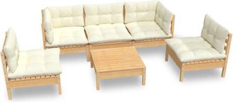 vidaXL Muebles De Jard&iacute;n 6 Pzas Y Cojines Madera Maciza De Pino Crema Vidaxl