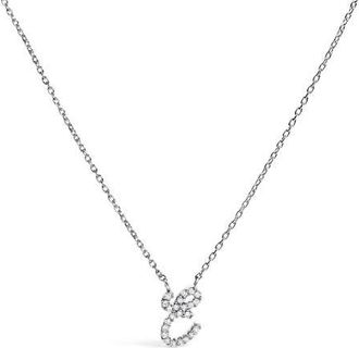 House of Brilliance 10K Gold Diamond Accent A-Z Initial Script Style Pendant Necklace in White | E at Nordstrom