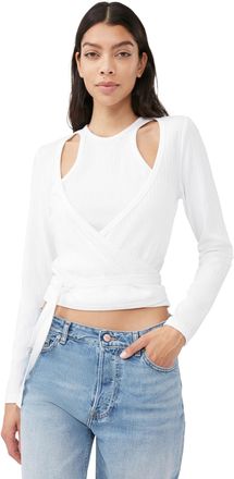 Ganni Rib Jersey Wrap Blouse in Bright White Size 12 Womens