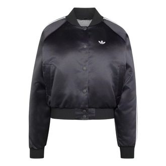 adidas (WMNS) adidas Satin Bomber Jacket Asia Sizing Black White Grey Three KT2648