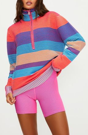 Beach Riot Lainey Stripe Half Zip Sweater in Vibrant Volley Stripe at Nordstrom, Size X-Small