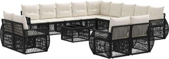 vidaXL Conjunto De Sof&aacute;s De Jard&iacute;n 14 Uds. Negro Y Blanco Crema Vidaxl