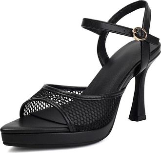 Generic Womens Pointed Toe Platform Sandals Ankle Strap Party Prom Dress Pumps with Buckle Stiletto High Heel Wedding Bridal Shoes,Black,6.5 UK