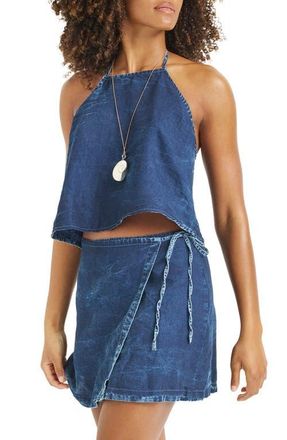 Vitamin A Hana Halter Organic Cotton & Linen Denim Cover-Up Top in Indigo at Nordstrom, Size Xx-Small