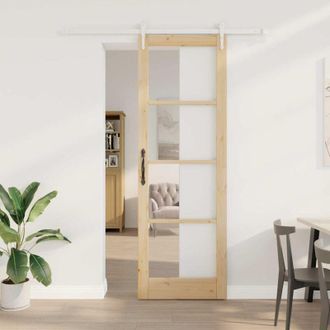 vidaXL Puerta Deslizante Manual Marr&oacute;n 78 X 232 Cm Madera Y Metal Vidaxl
