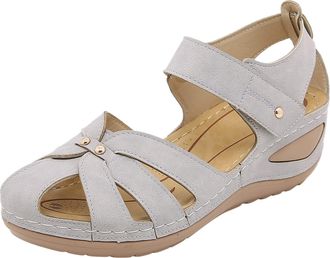 Generic Closed Toe Sandals For Women Solid Color Wedge Sandals Cut Out Breathable Sandal Comfort Fit Walking Sandal Arch Support Shoes Slingback Buckle Shoes 