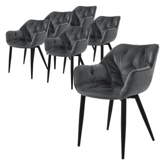 ML Design Ml-design Set 6x Sillas De Comedor Con Respaldo Y Reposabrazos Asiento Antracita Tapizado Con Funda De Terciopelo Grueso Patas De Metal Sill&oacute;n Dise&ntilde;o 