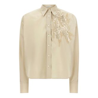 Brunello Cucinelli Techno Cotton Poplin Shirt - female - Brunello Cucinelli - Shirts - Beige - S - Blouses & Shirts