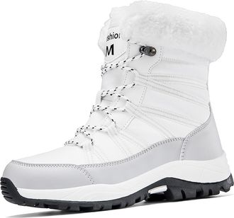 Generic Womens Winter Waterproof Snow Boots Mid-Calf Winter Shoes Warm Faux Fur Lining Boots Outdoor Travel Ankle Boots(White,7.5 UK)