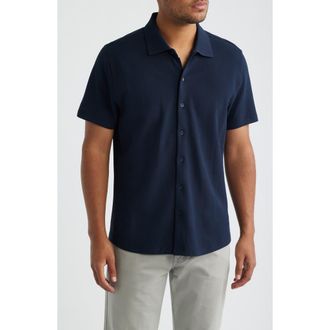 Robert Barakett Sorrell Short Sleeve Cotton Piqu&eacute; Button-Up Shirt in Navy at Nordstrom, Size Xx-Large