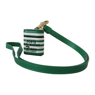 Dolce & Gabbana Elegant Leather Airpods Case for Women in Vibrant Green with Strap