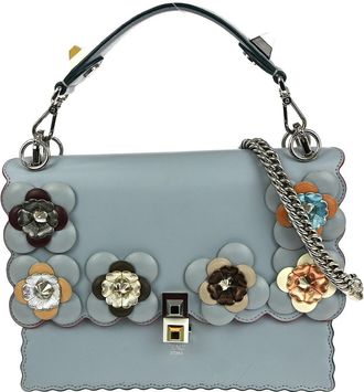 Fendi Flowerland Kan I Bag Embellished Leather Blue Leather Handbag (Pre-Owned)