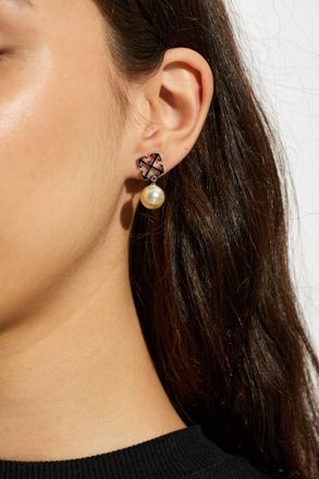 Off-white Earrings With Glass Pearl, Womens, Silver