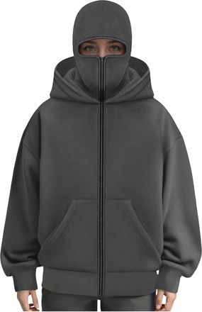 Generic Hoodies Balaclava Unisex Men Women Double Hooded Zip Jacket Wind resistant Full Zip Athletic With Built In Double Jacket Hoodie With Mask Wind Resista