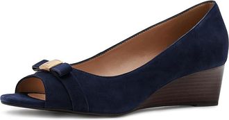 Cole Haan Go-to Malta Peep Toe Bow High Womens Heels Midnight Moon Suede/Raven : 10.5 B - Medium, Leather