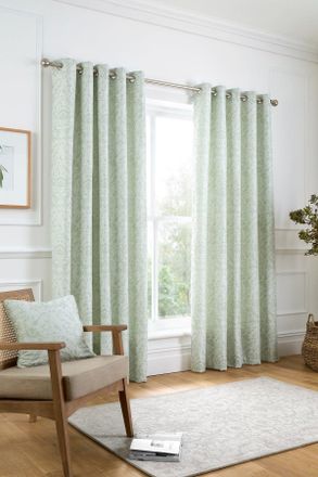 Curtina Marple Woven Jacquard Thermal Pair of Eyelet Curtains in Light Green | Size: 229 cm width x 183 cm drop