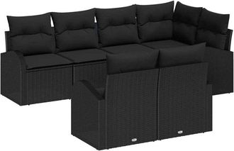 vidaXL Conjunto De Sof&aacute; De Jard&iacute;n Con Coj&iacute;n 7 Pcs Negro Polirat&aacute;n Vidaxl