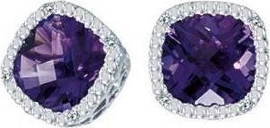 Allurez Cushion-Cut Amethyst and Diamond Earrings in 14k White Gold
