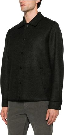 Harris Wharf London Jassen, Heren, Groen, M, Wol, Groene wollen jas voor mannen