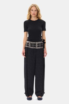 Ganni Navy Hand Beaded Wrap Belt