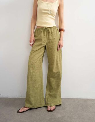 Topshop Pantaloni stropicciati verdi a quadri con coulisse-Verde