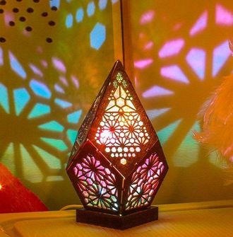 OEM 1 Unidad, Iluminaci&oacute;n Ambiental Bohemia, L&aacute;mpara De Noche De Madera Con Farol Geom&eacute;trico, Luces Led De Madera Coloridas, Para El Dormitorio