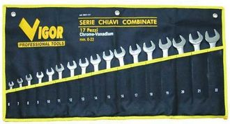 Vigor Serie Llave Combinada Vigor Crv-din3113 Bolsa Tela Piezas 17