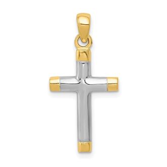 Diamond2Deal 14k Yellow Gold Rhodium Cross Pendant