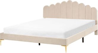 Beliani Bed Velvet SAUVIAN 180 x 200 cm (EU Super King) Beige