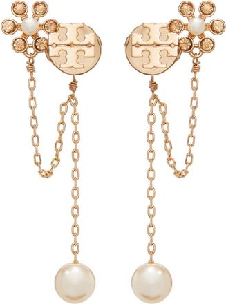 Tory Burch Kira Faux Pearl Chain Linear Earrings in Tory Gold/cream at Nordstrom