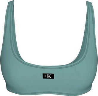 Calvin Klein Bralette Bikini Top Ronde Hals - Dames - Bikinis - Blauw - M - Nylon - Badmode