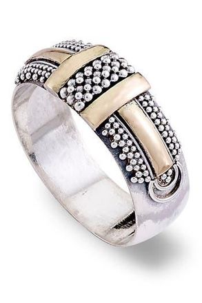 Samuel B. Sterling Silver & 18K Yellow Gold Beaded Design Band Ring in Silver-Gold at Nordstrom Rack