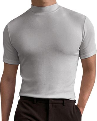 Generic Mens Short Sleeve Mock Turtleneck Tops - Stretch Thermal Sweater Slim Fit Pullover, Casual Basic Undershirts for Daily Wear, Layering and Transitional