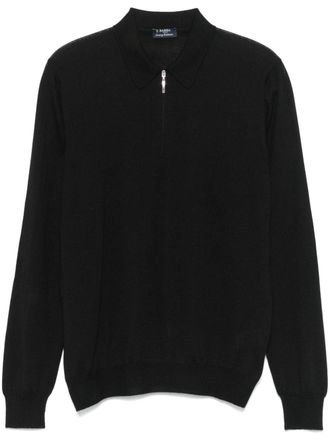 Barba Fijngebreid poloshirt - Zwart