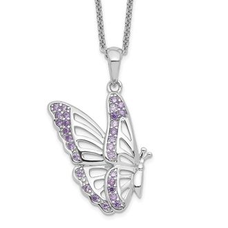 Diamond2Deal Sterling Silver Cubic Zirconia Never Give Up Butterfly Necklace