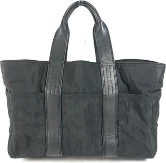 Herm&egrave;s Black Nylon Leather Boston Bag Handbag Tote Bag (Pre-Owned)