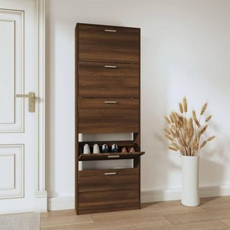 Berkfield Home Shoe Cabinet Brown Oak 59x17x169 cm Engineered Wood | Size: 59 x 17 x 169 cm