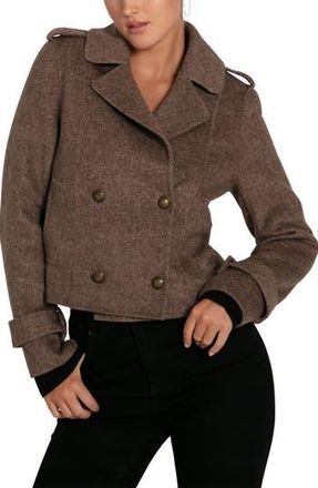 Belle & Bloom Better Off Military Wool Blend Crop Peacoat in Walnut at Nordstrom Rack, Size X-Small