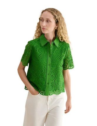 Hobbs London Caroline Short Sleeve Loose Fit Shirt in Emerald Green at Nordstrom, Size 10
