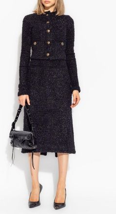 Balenciaga Womens Tweed Midi Skirt - Black Cotton - Size Medium