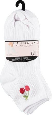 Shelli Segal 6-Pack Embroidered Rib Anklet Socks in White Multi at Nordstrom Rack, Size 9/11