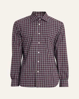 Kiton Mens Cotton Plaid Button-Down Shirt