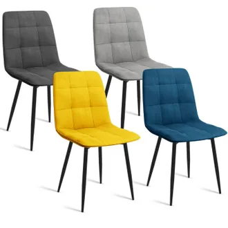 IDMarket Set Di 4 Sedie Mila In Velluto Misto Blu, Grigio Chiaro, Grigio Scuro, Giallo
