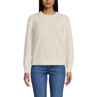 Lands End Cashmere Puff Sleeve Crew Neck Sweater in Fresh Ivory at Nordstrom, Size X-Large