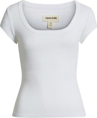 Open Edit Scoop Neck Stretch Cotton T-Shirt in White at Nordstrom, Size Xx-Small