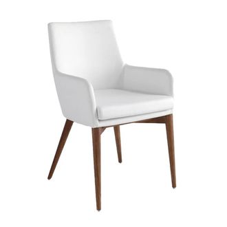 Angel Cerd&aacute; White Leatherette Dining Chair with Walnut-Coloured