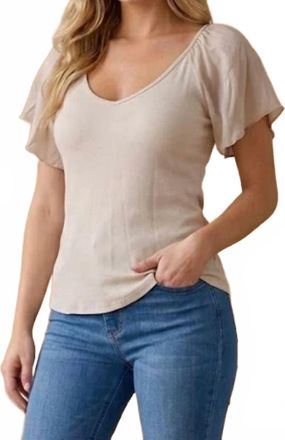 Maven West Short Sleeve Mixed Media Top In Sand