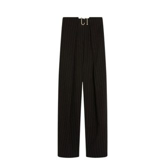 Sportmax Oversized Black Trousers with Metal Buckle